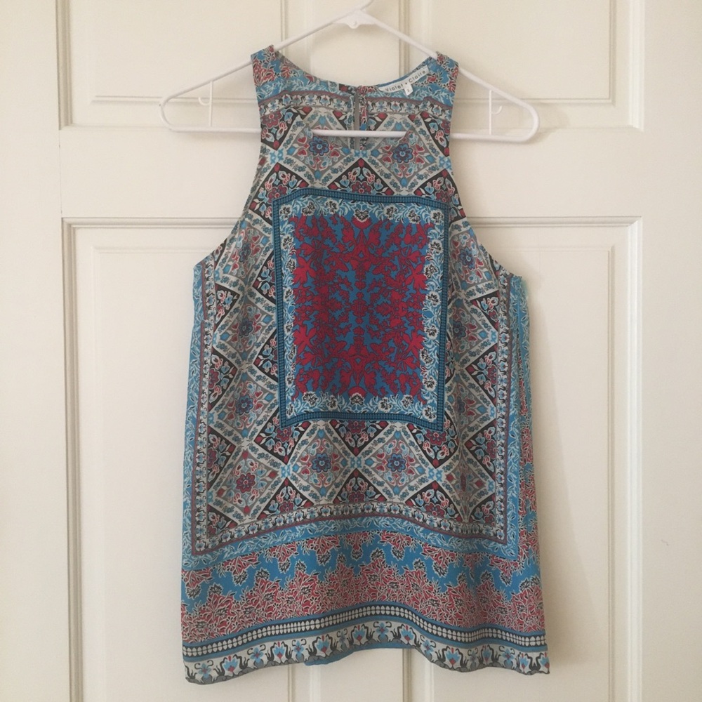 Women’s Tank Top Size (S) Sleeveless Blouse Blue Patterned | Violet and Claire